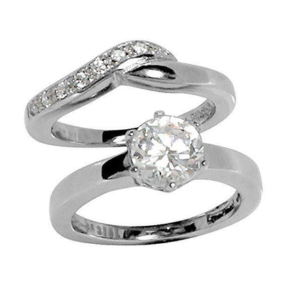 6-Prong Two-Ring Set Round Stone Wedding Stainless Steel Rings-Ringified Jewelry