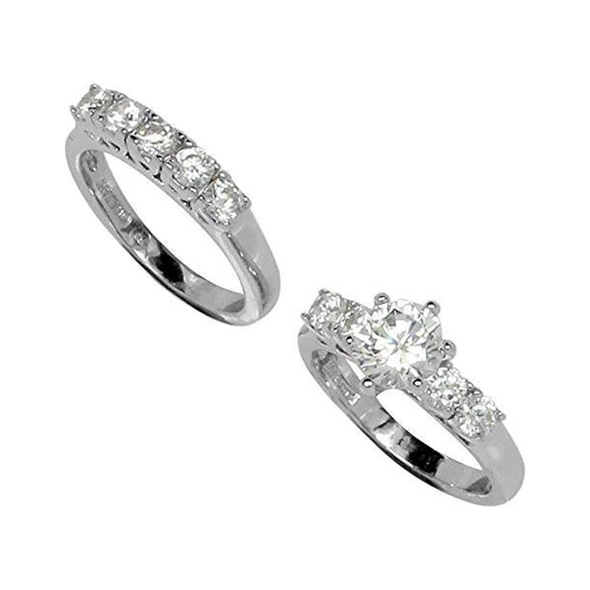 Two-Ring Wedding Set Style 6-Prong Stainless Steel Rings