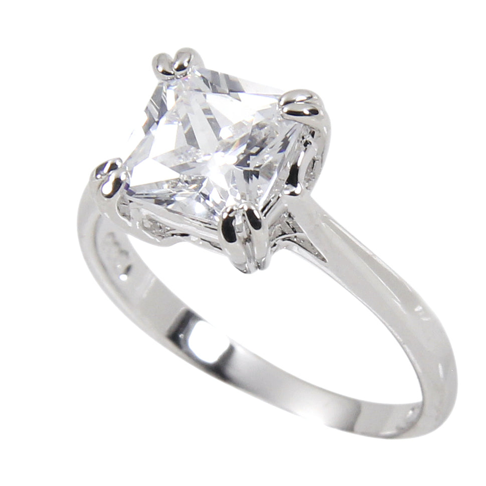 Classic Sterling Princess Cut Engagement Solitaire Ring
