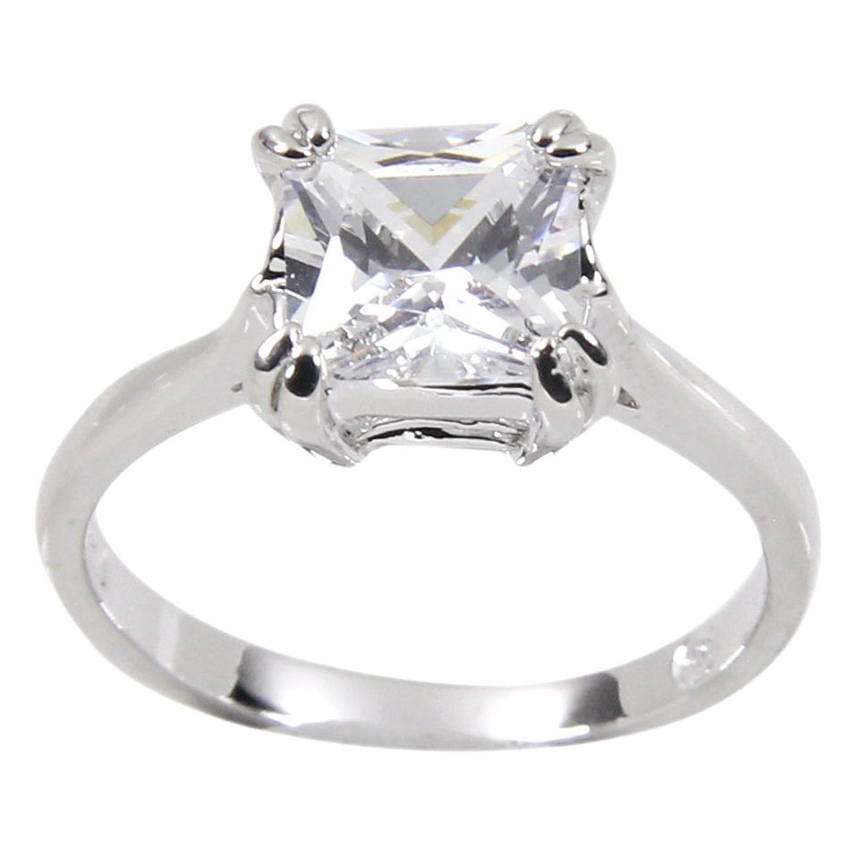 Classic Sterling Princess Cut Engagement Solitaire Ring