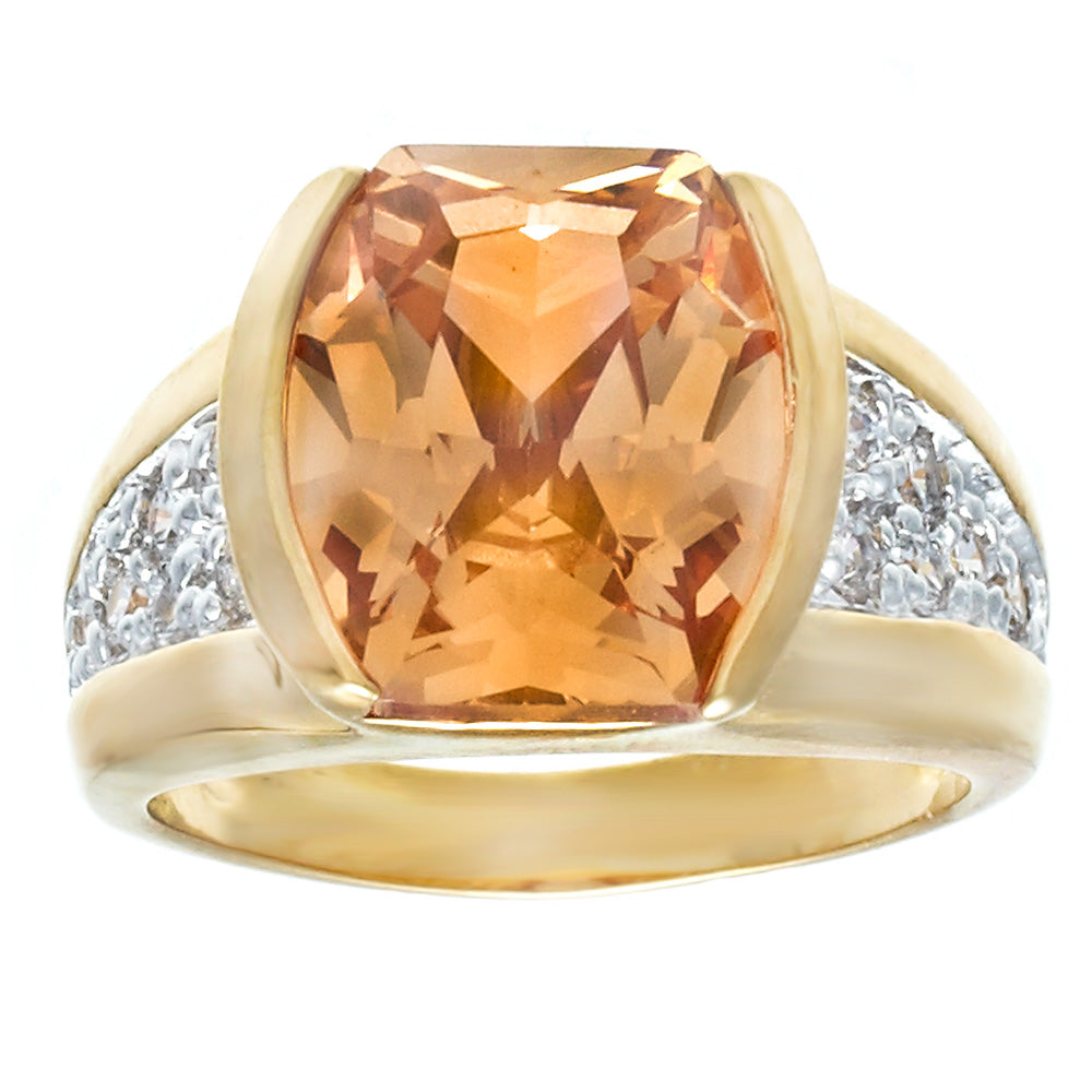 Big Oval Champagne Cocktail Ring Pavé Set Statement Ring