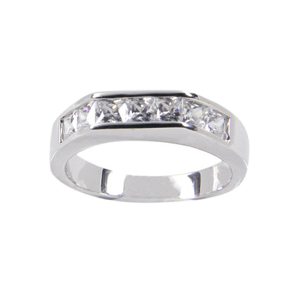 Curved Flat Top Sterling Silver Half Eternity Band Ring