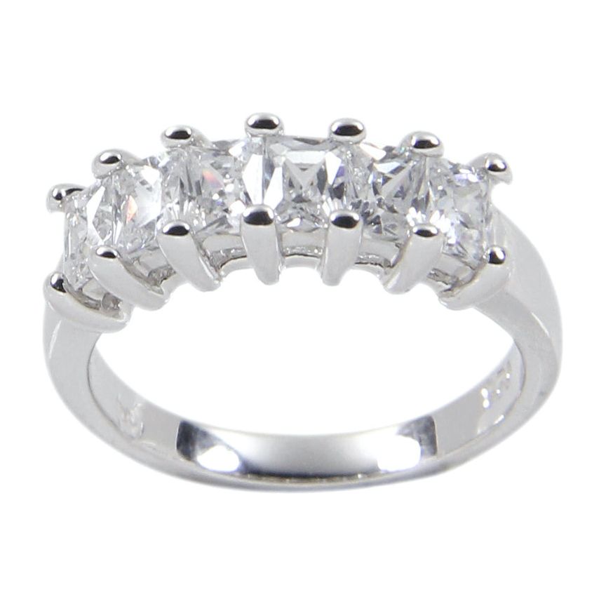 Sterling Silver Six Handset Princess-Cut Band Ring