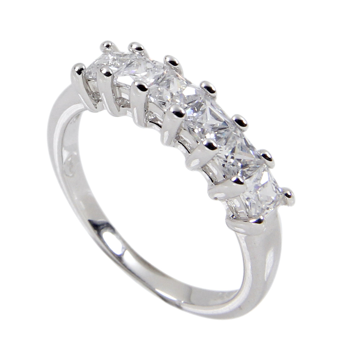 Sterling Silver Six Handset Princess-Cut Band Ring