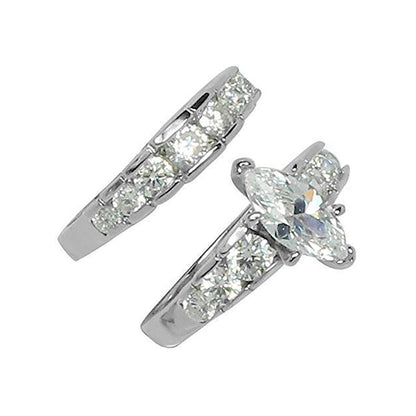 Large Prong-Set Two-Ring Marquise Cut Wedding Set Stainless Steel Rings