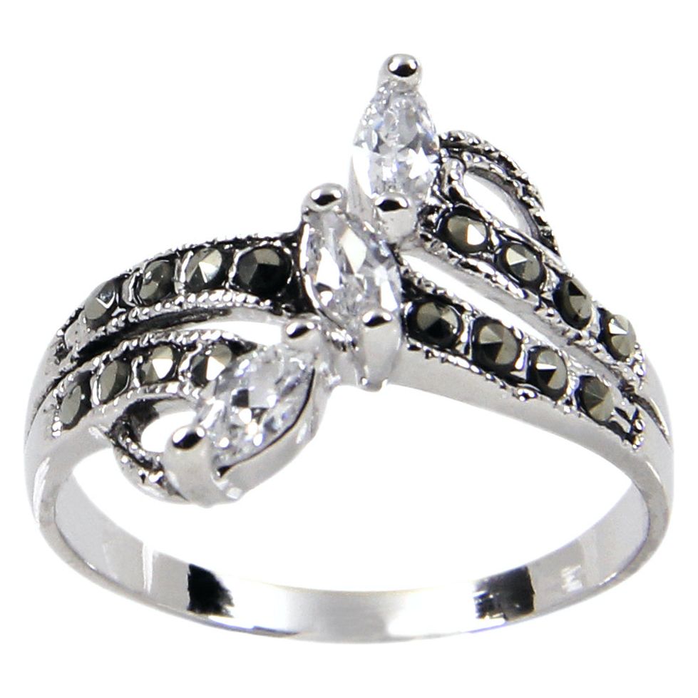 Sterling Silver Marcasite 3-Tier Marquise Ring