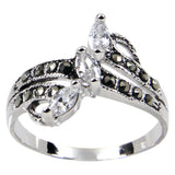 Sterling Silver Three Tiered Angle Set Clear Marquise Ring