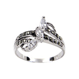Sterling Silver Three Tiered Angle Set Clear Marquise Ring