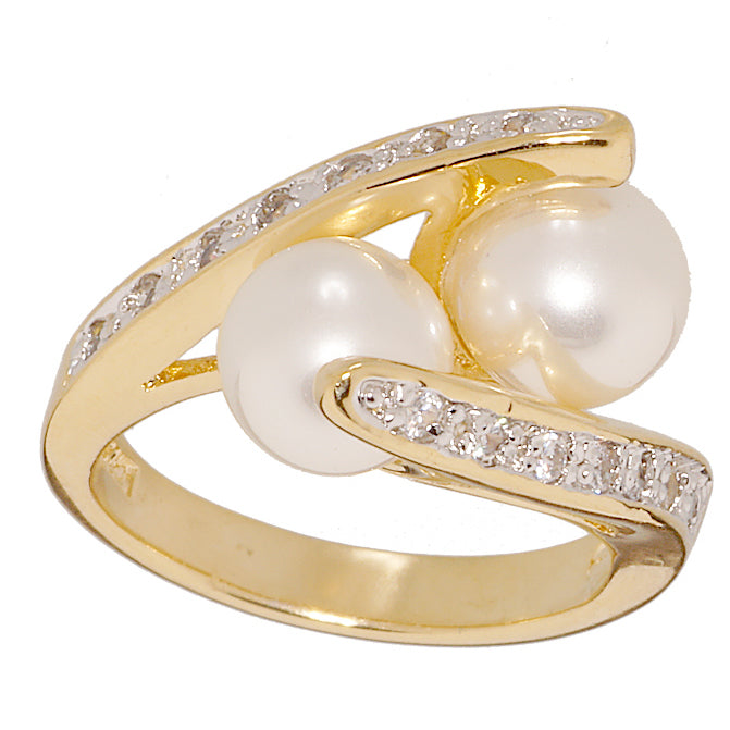 Simulated Pearl and Cubic Zirconia Crossover Ring