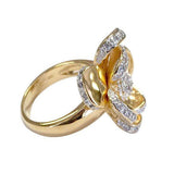 Pretty Gold Two Tone Flower Tiny Clear Stones Ring
