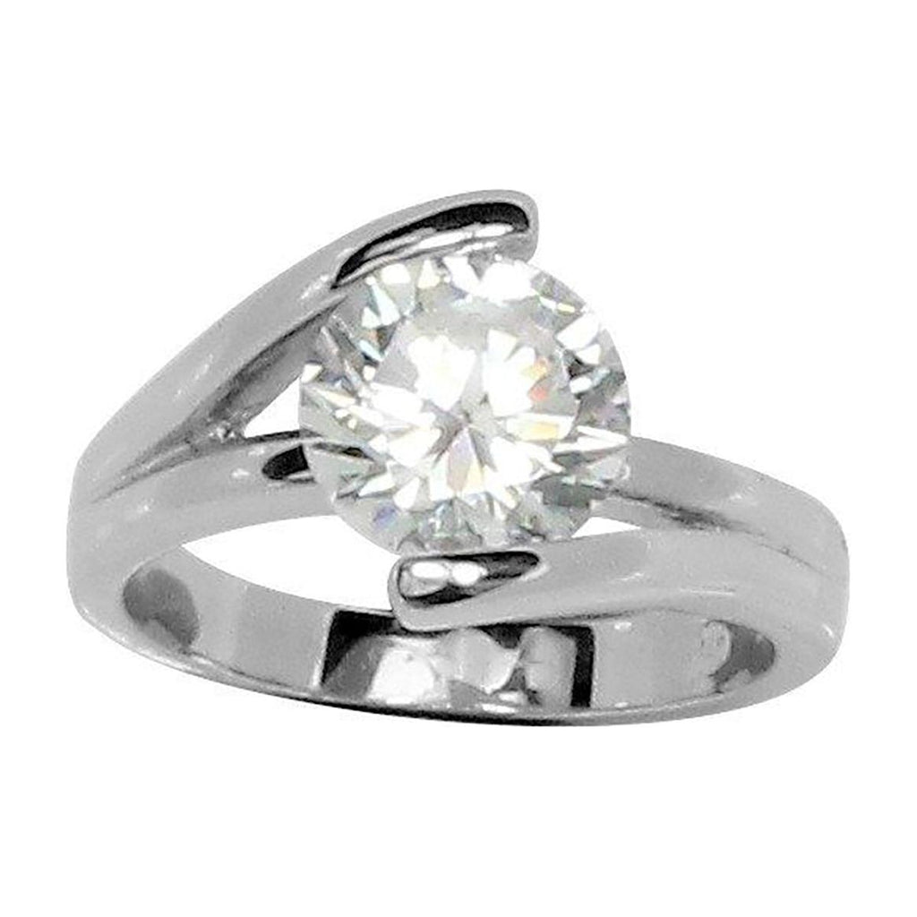 Brilliant Round Solitaire Engagement Style Ring in Silvertone Stainless Steel and Cubic Zirconia
