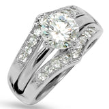 Round Prong Wedding Set Guard 20 Accent Stones Ring