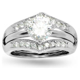 Round Prong Wedding Set Guard 20 Accent Stones Ring