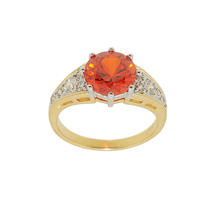 Classic Handset Solitaire Vivid Orange Stone 14K Statement Ring