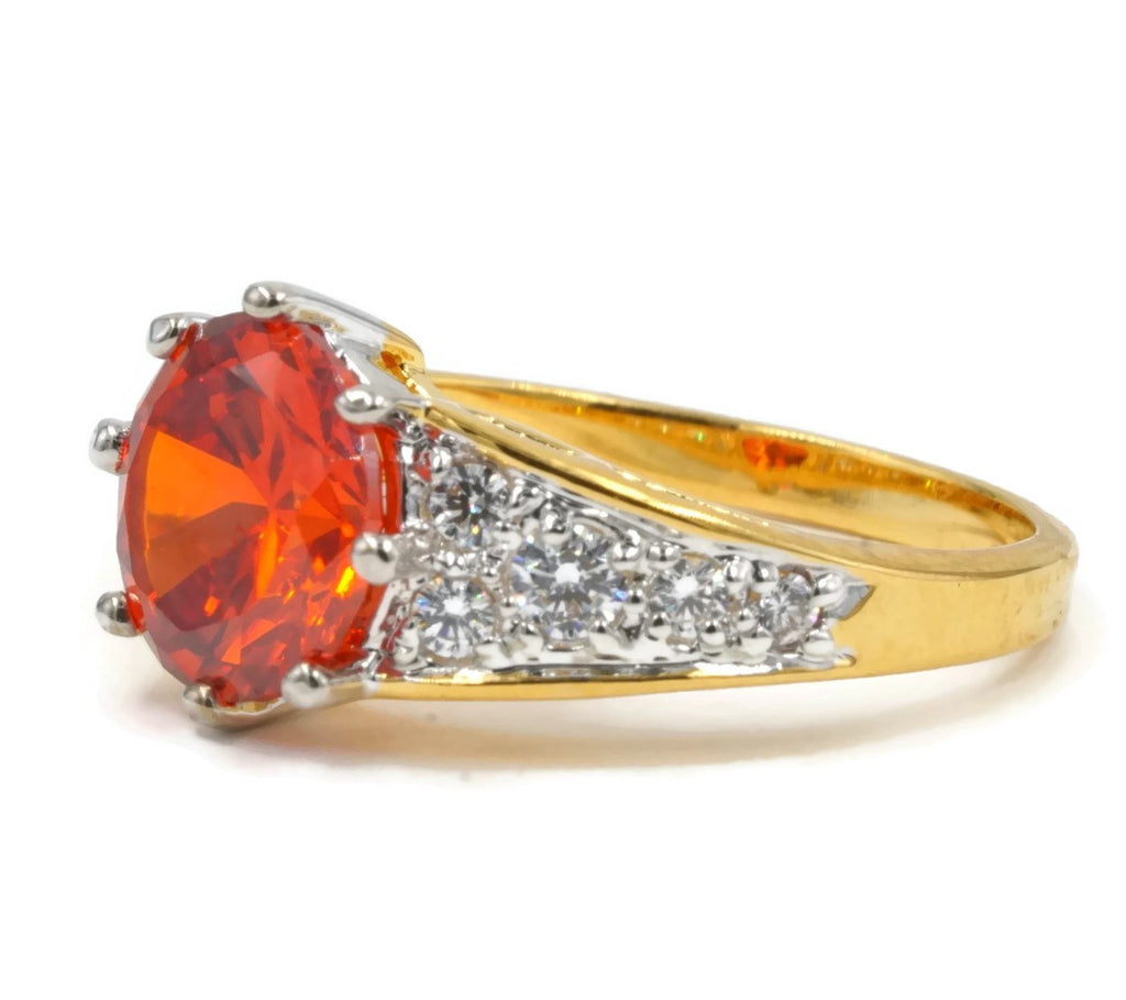 Classic Understated Handset Solitaire Vivid Orange Stone Ring