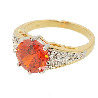 Classic Handset Solitaire Vivid Orange Stone 14K Statement Ring