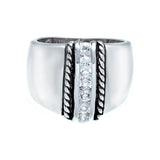 Highly Polished Wide Band Rope Detail Channel Set Ring