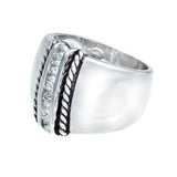 Highly Polished Wide Band Rope Detail Channel Set Ring