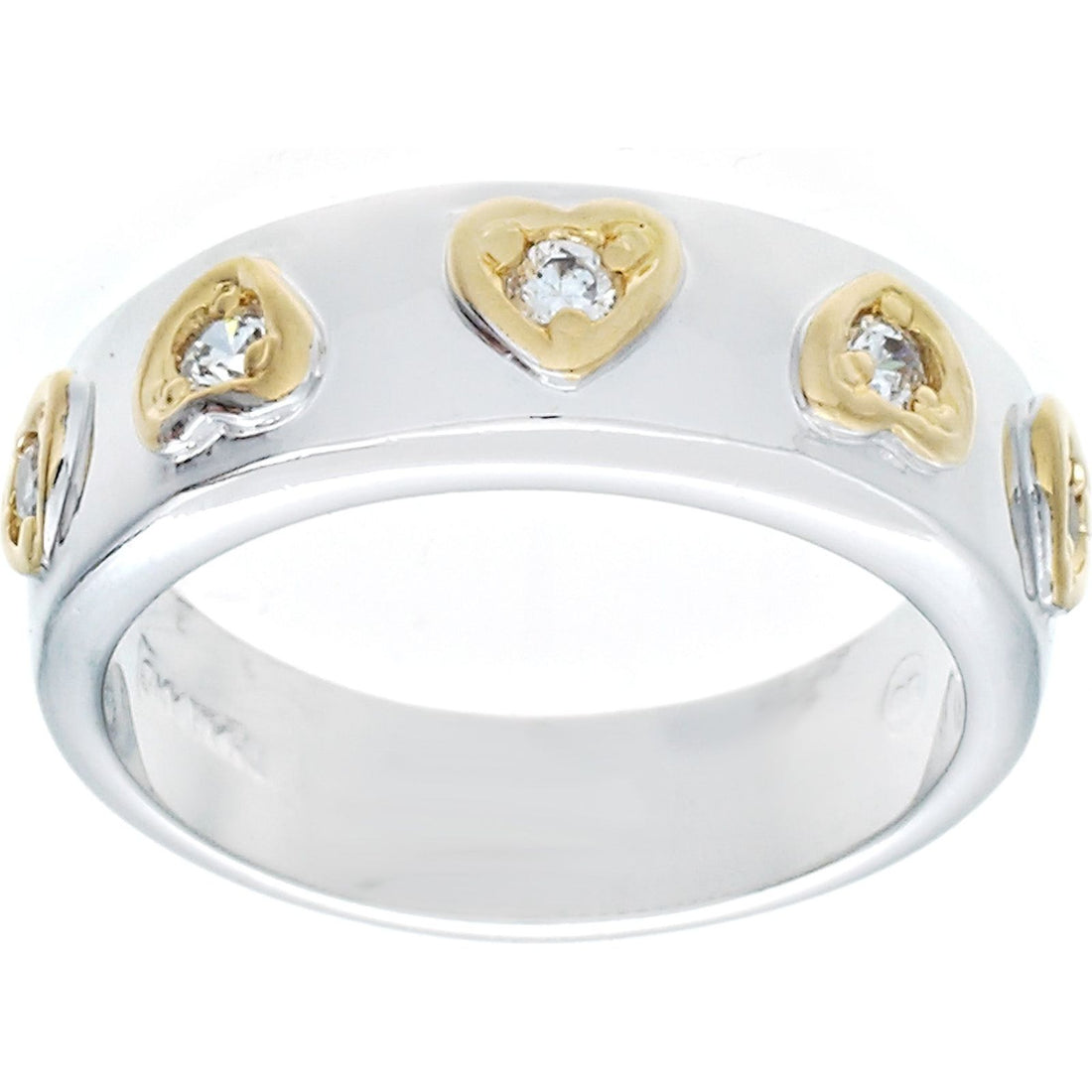 Framed Hearts Silver-Gold Clear Stones Band Ring
