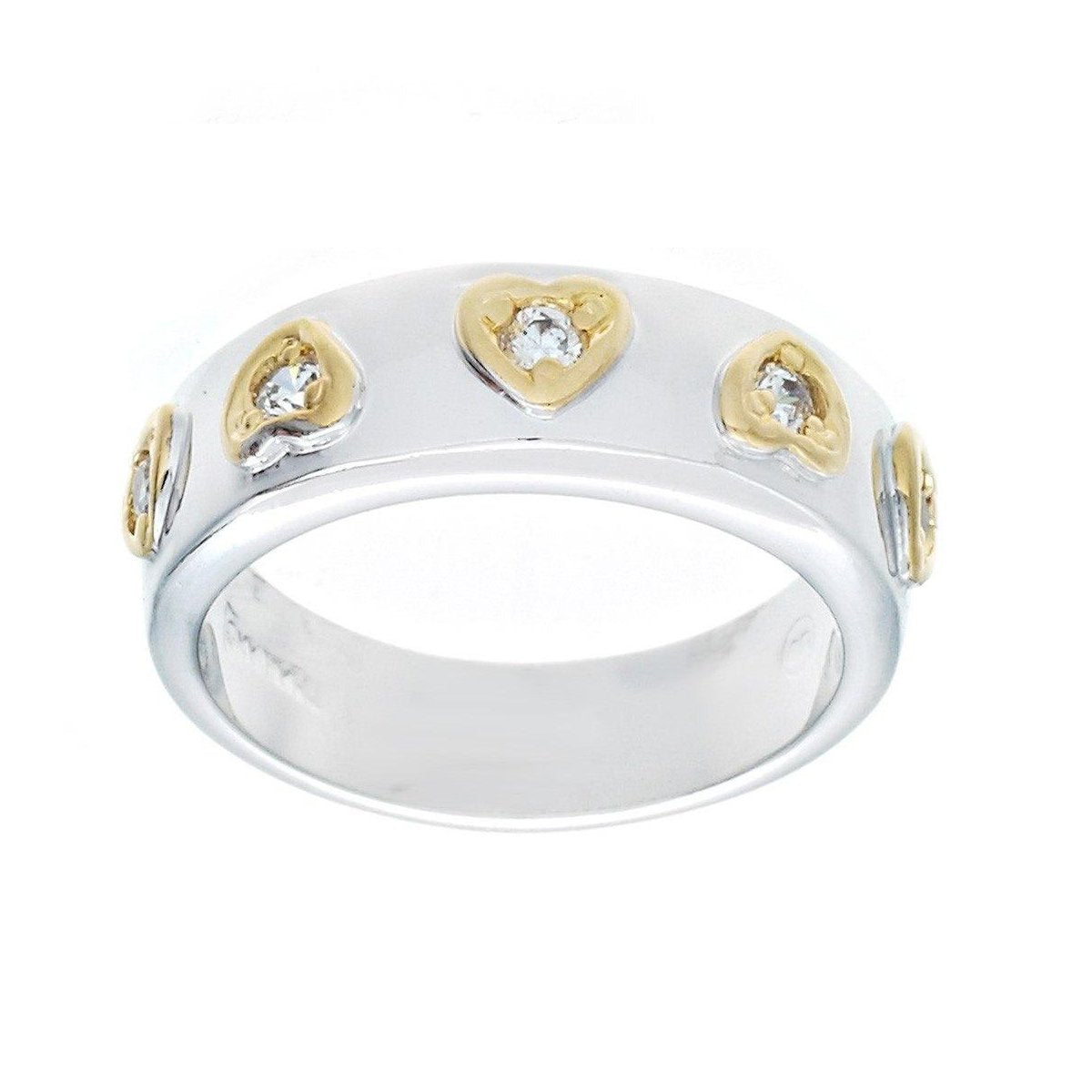 Framed Hearts Silver-Gold Clear Stones Band Ring