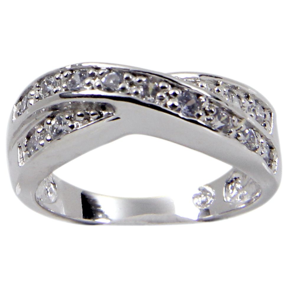 Special Criss Cross Sterling Silver Band Thirteen Stones Ring
