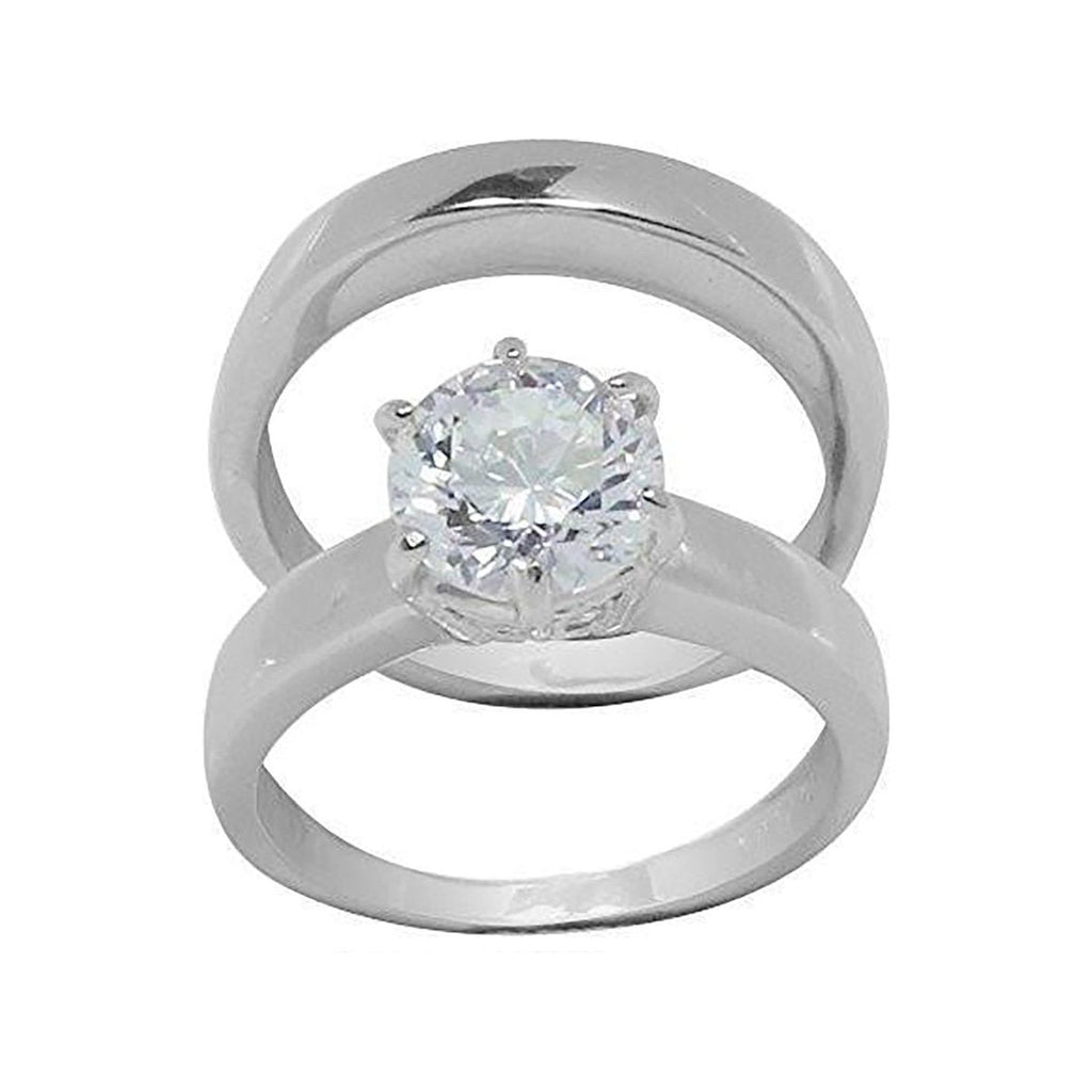 Large 6-Prong Round Solitaire Wedding Set Style Rings