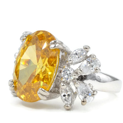 Large Oval Cocktail Cluster Bright Yellow Statement Stone