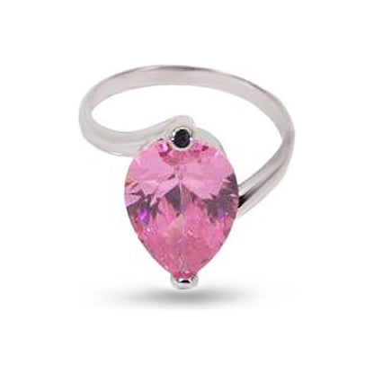 Large Sterling Silver Pink Pear Shape Solitaire Ring