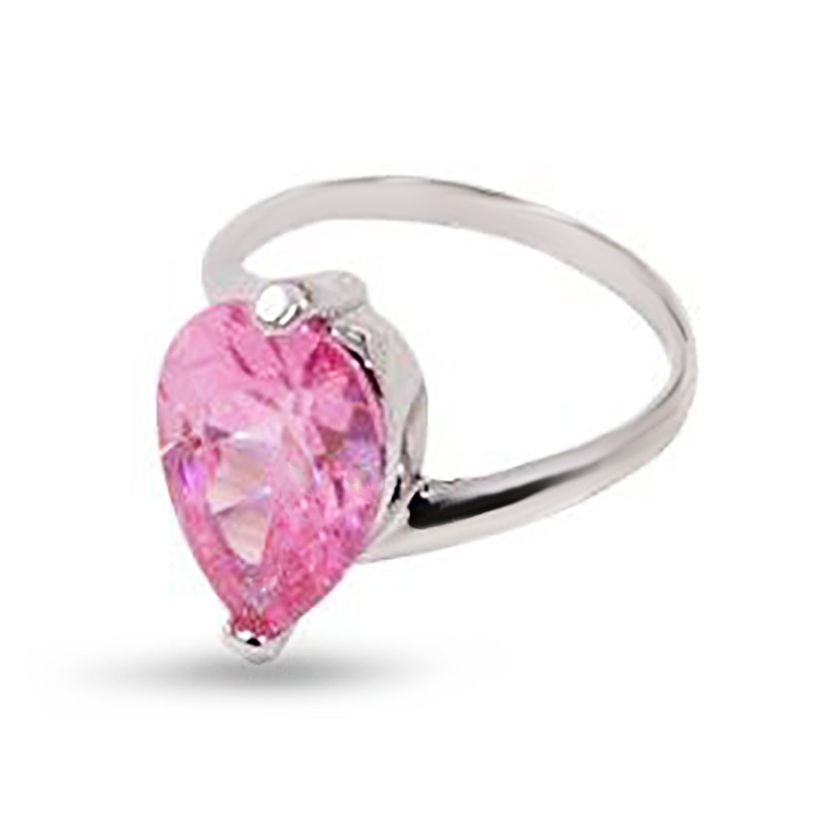 Large Sterling Silver Pink Pear Shape Solitaire Ring