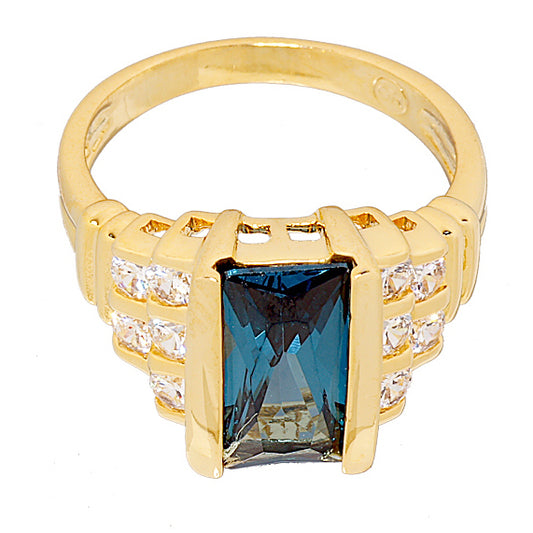 Art Deco Dusty Blue Gold Statement Ring
