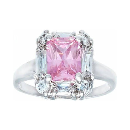 Polished Emerald-Cut Pink Baguette Statement Ring