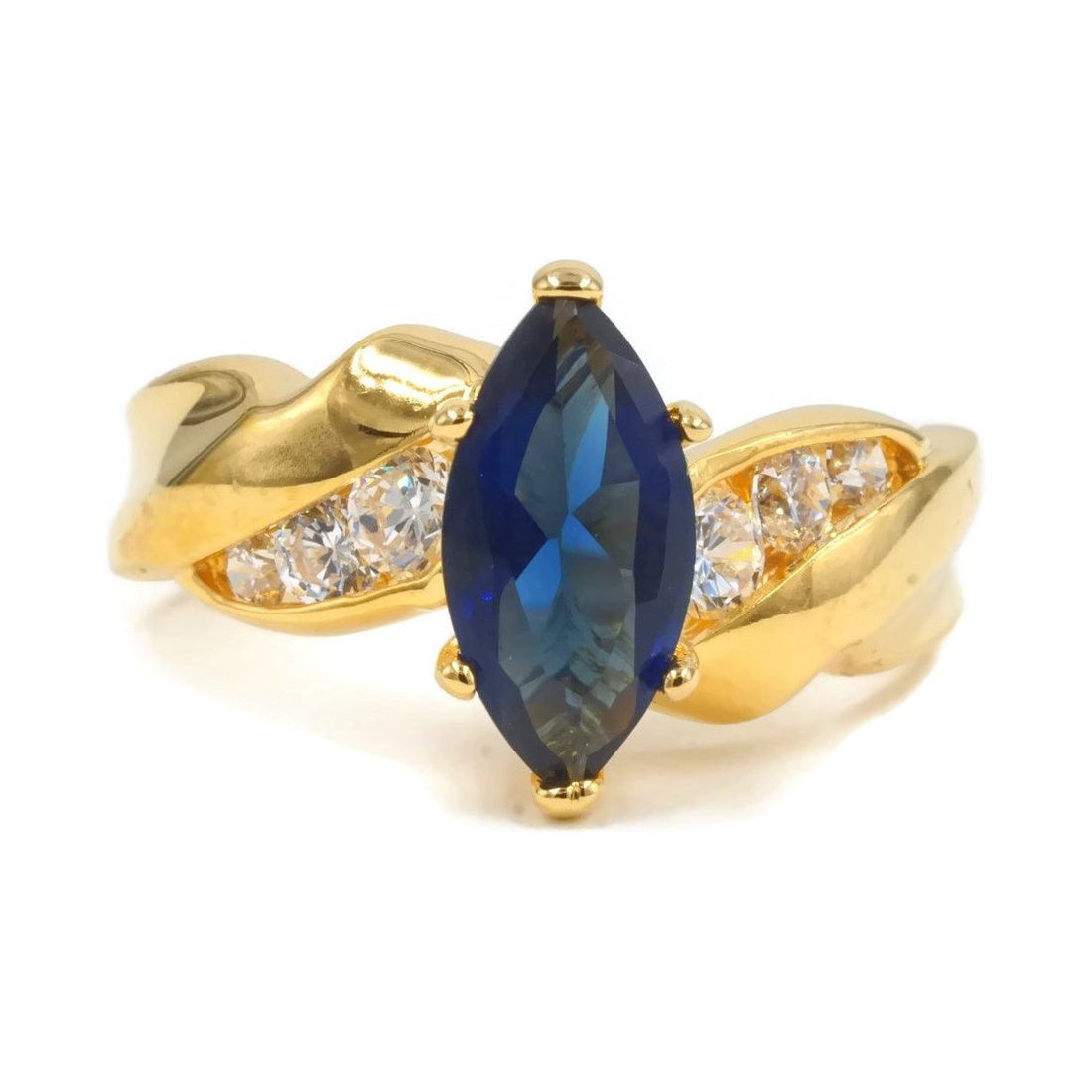 Large Marquise Sapphire Blue Stone Twist Statement Ring