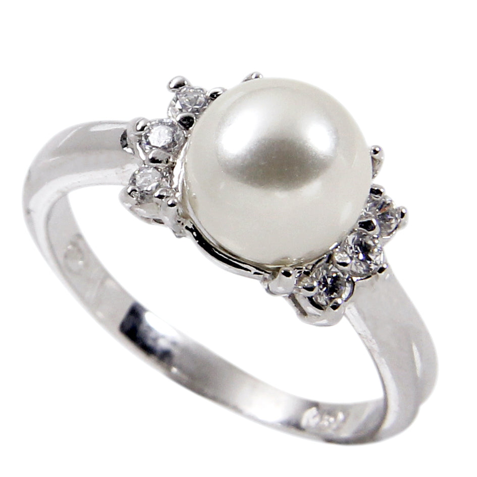 Sterling Silver Three Stone 8mm Pearl Statement Ring