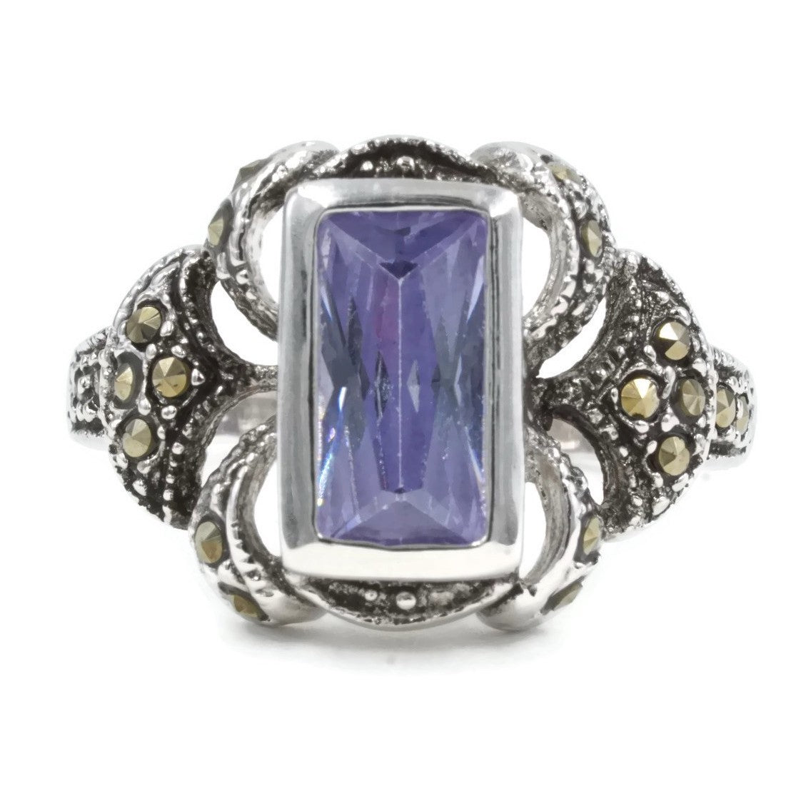 Fleur-De-Lis Lavender Purple Stone Marcasite Ring
