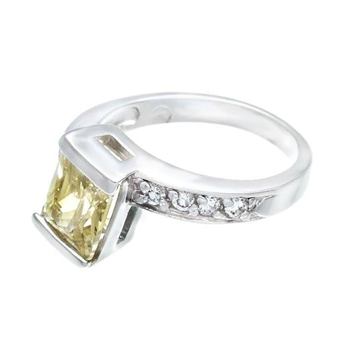 Pale Yellow Stone Emerald-Channel-Set Statement Ring