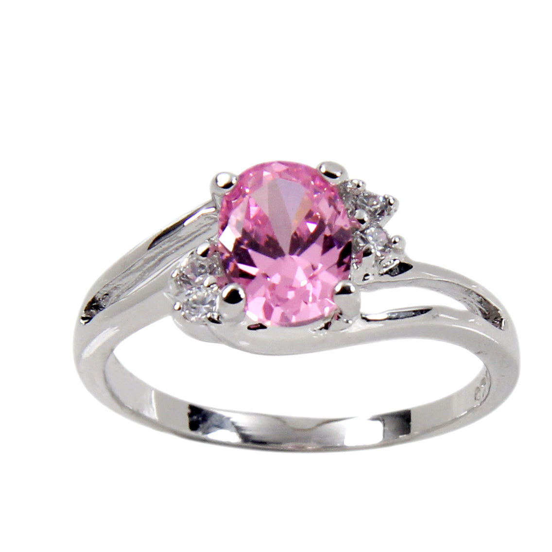 Offset Twist Sterling Silver Oval Pink Stone Ring
