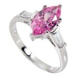 Sterling Silver Luscious Pink Marquise Tapered Side Baguettes Ring