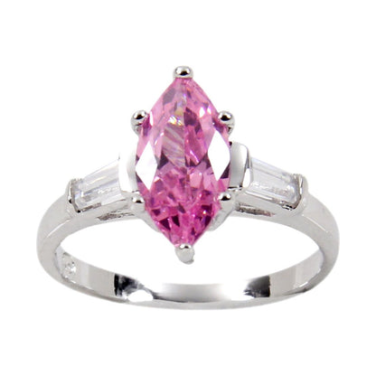 Sterling Silver Luscious Pink Marquise Tapered Baguette Ring
