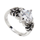 Sterling Silver Clear Special Square Cut Antique Detail Ring
