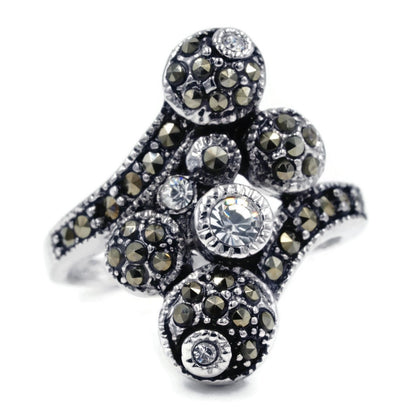 Antiqued Marcasite Crystal-Studded Ring