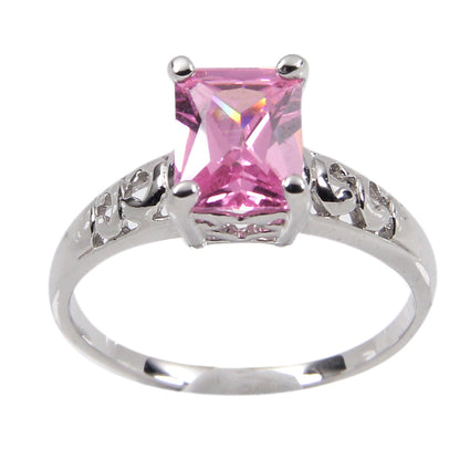 Sterling Silver High Mounted Solitaire Pink Emerald Ring