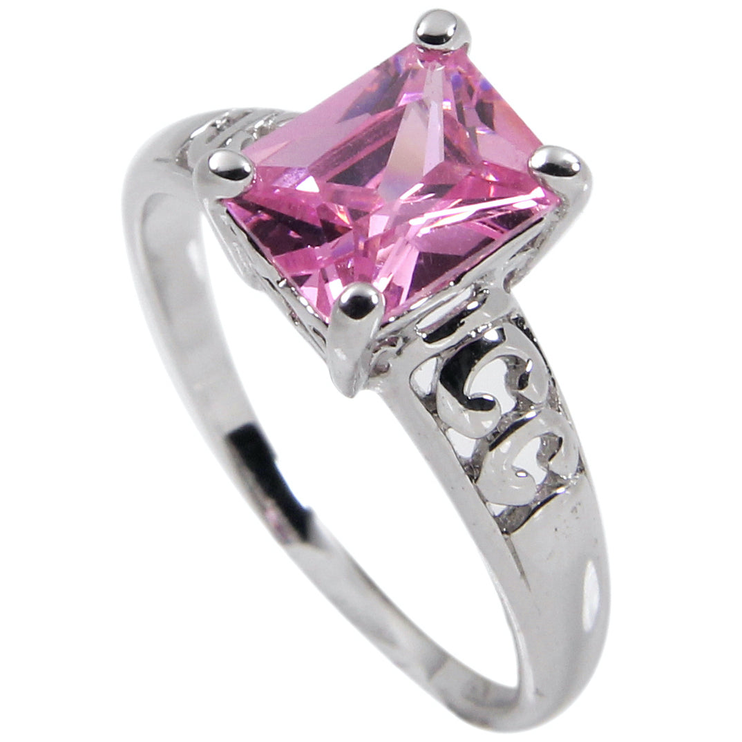 Sterling Silver High Mounted Solitaire Pink Emerald Ring