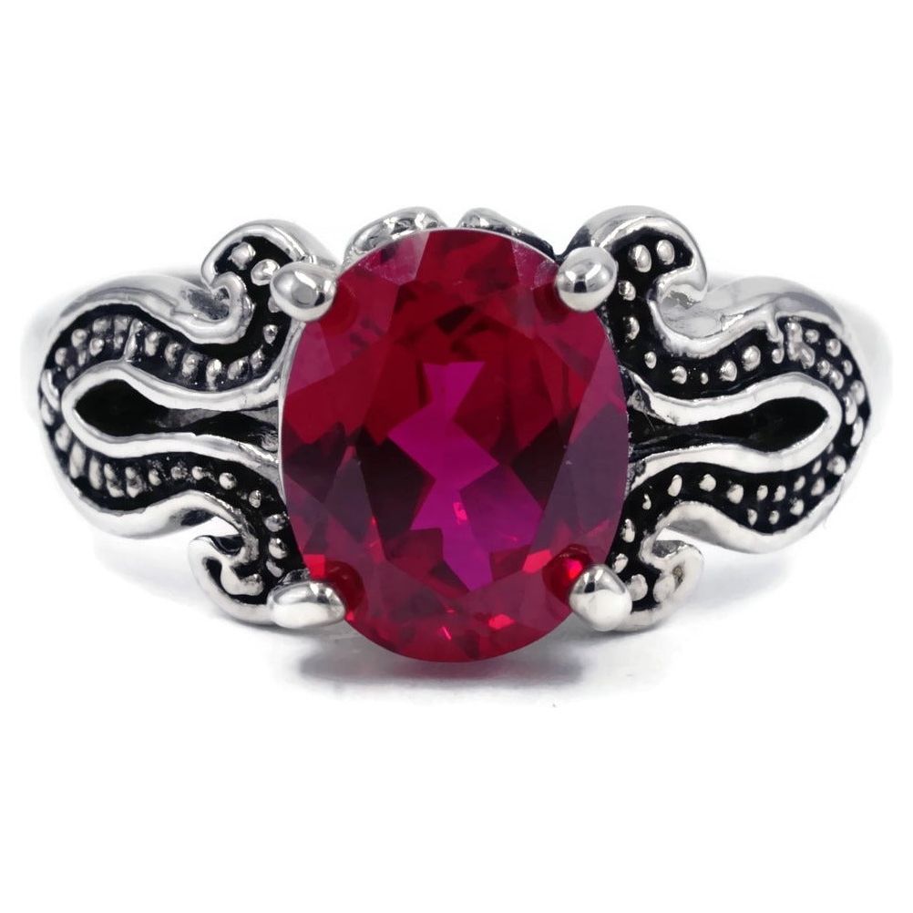 Handset Oval Synthetic Ruby Black Loop Statement Ring