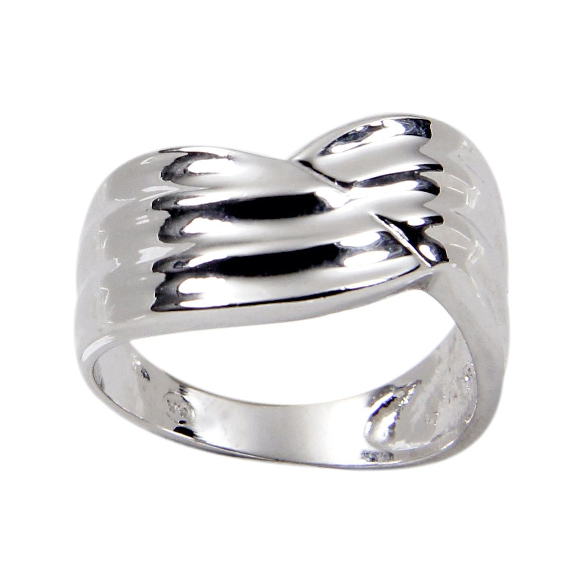 Asymmetrical Sterling Silver Ridged Chevron Band Ring