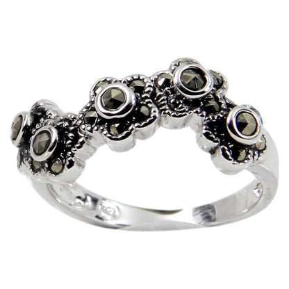 Wavy Flower Sterling Silver Marcasite Ring