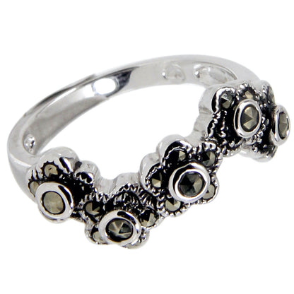 Wavy Flower Sterling Silver Marcasite Ring