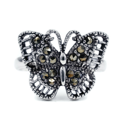 Delicate Butterfly Marcasite Silver Ring