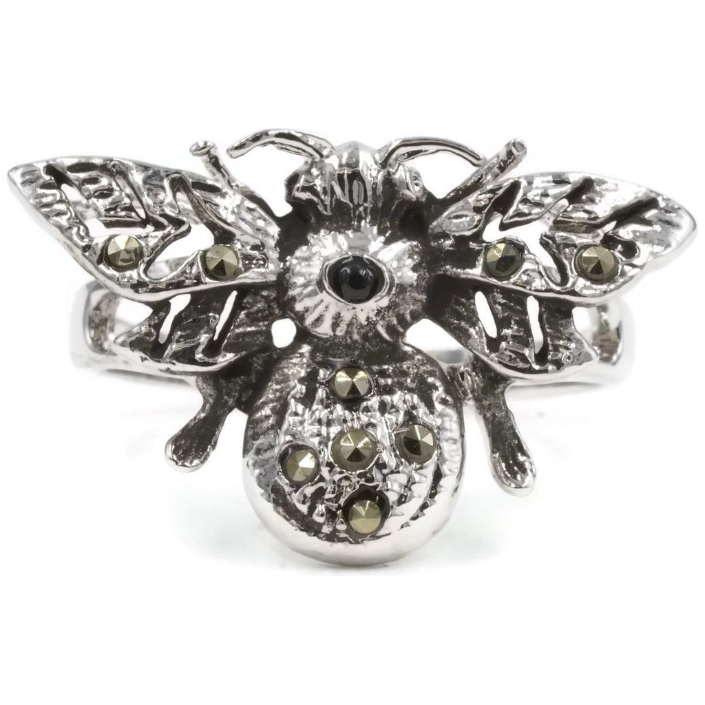 Exotic Bumble Bee Sterling Silver Real Marcasite Stones Ring