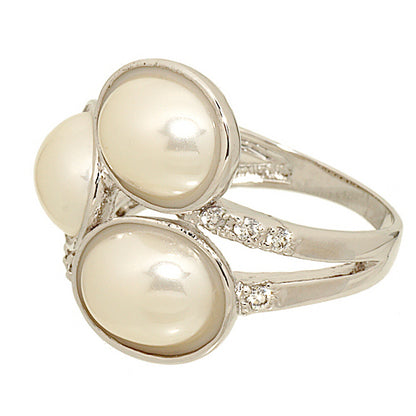 Cabochon Pearl Wrap Silver Statement Ring