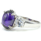 Large Contemporary Three Stone Oval Cabochon Amethyst Ring